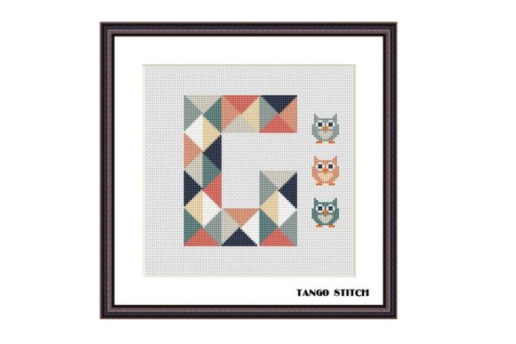 Letter G and Cute Owls Cross Stitch